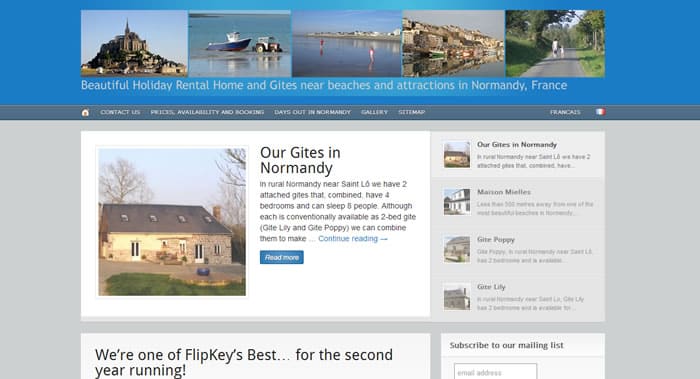 Capture d'écran de site de locations de gites