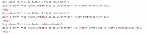 Screenshot showing html required for responsive table in WordPress