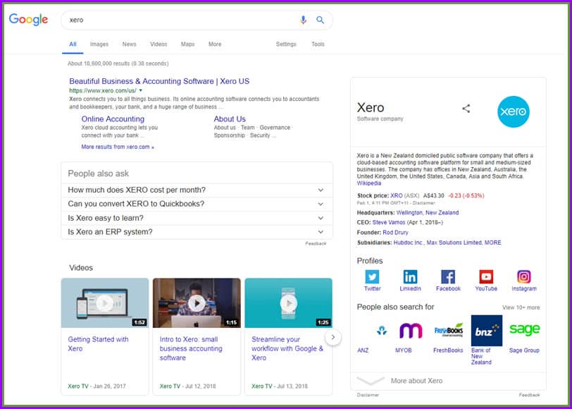 Xero shown as Knowledge Graph example