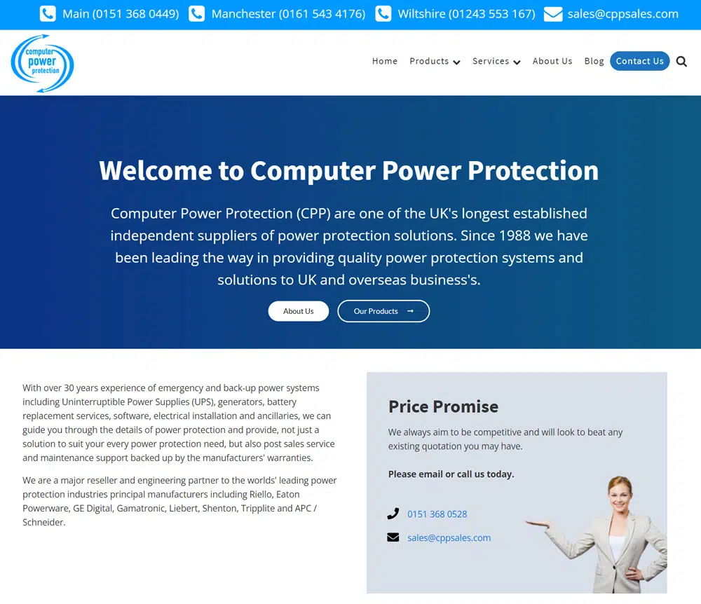 Computer-power-protection-website-example.jpg Page d'accueil de site de protection de puissance d'ordinateurs