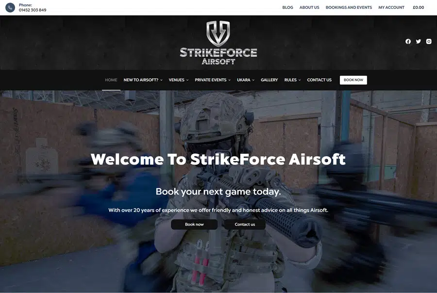 Page d'accueil de l'airsoft StrikeForce
