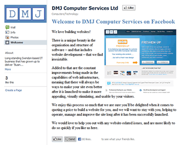 Facebook Welcome page for DMJ Computer Services