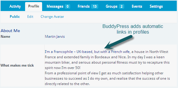 BuddyPress profile screenshot