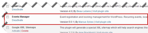 WP plugin list screenshot