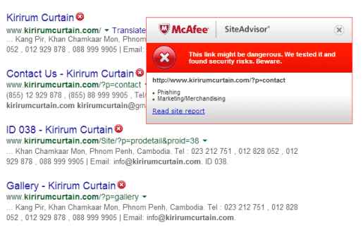 Google search result showing phishing site warning