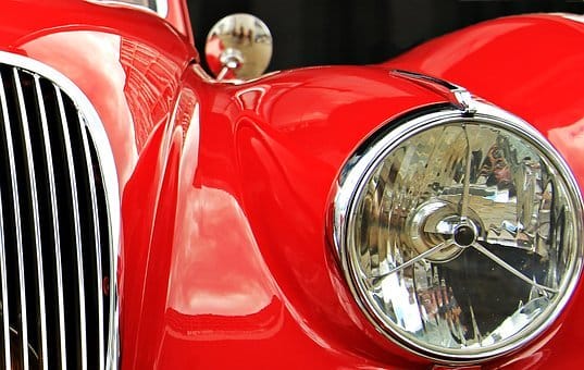 red jaguar front headlight