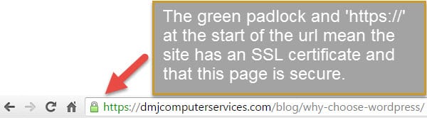 Screenshot showing green padlock and https