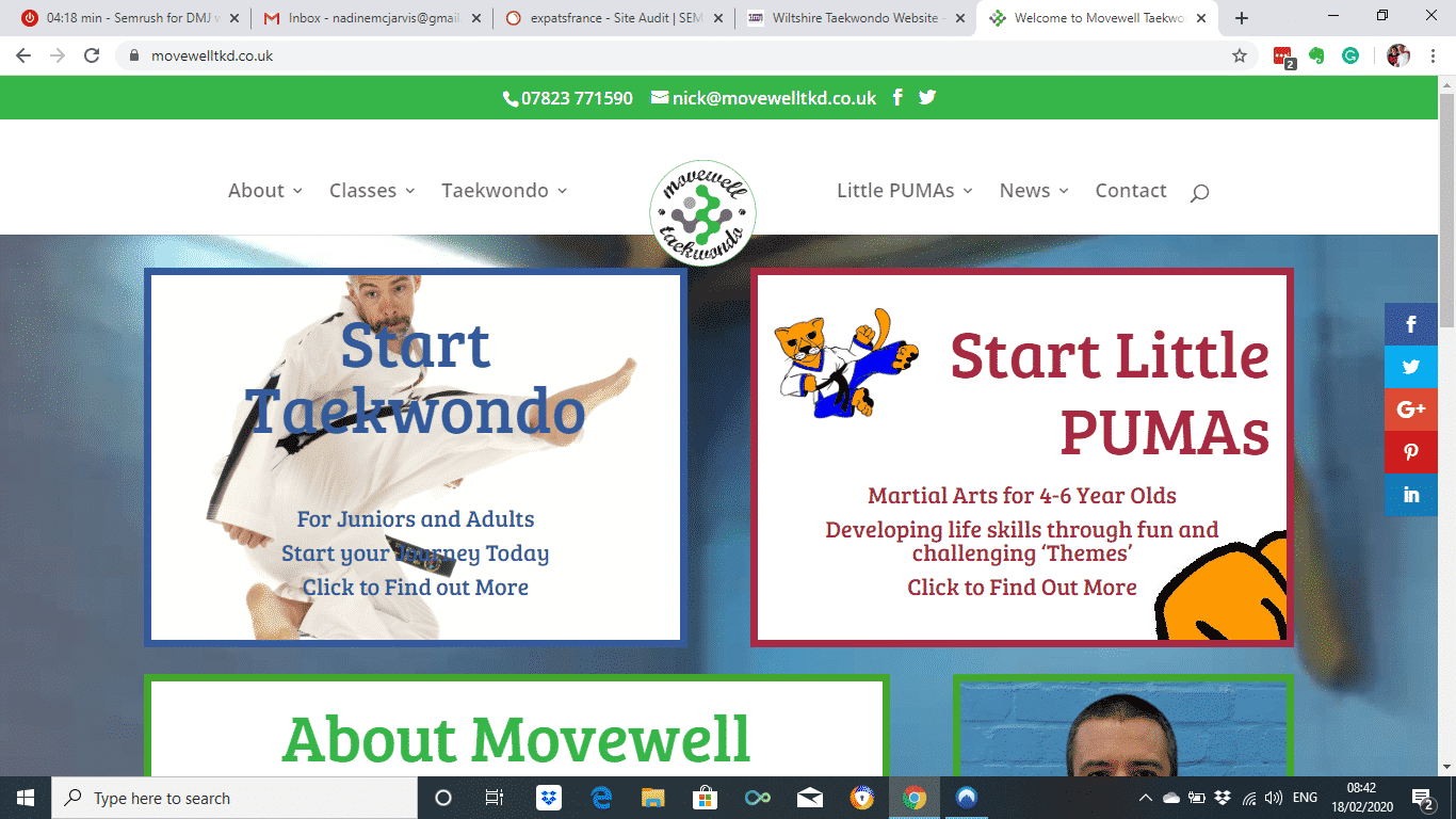 Movewell Taekwondo website homepage screenshot