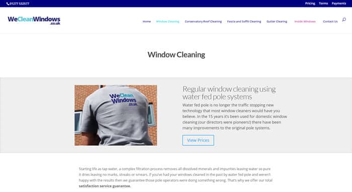 Screenshot of window cleaning website built in Divi WordPress theme