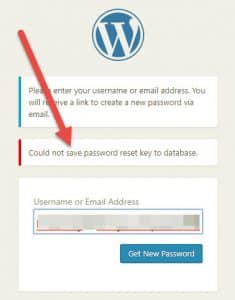 WordPress lost password says 'Could not save password reset key to database' 1
