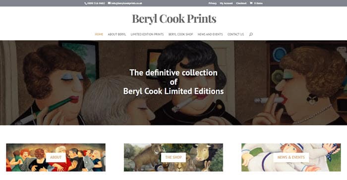 Beryl Cook prints website shop screenshot