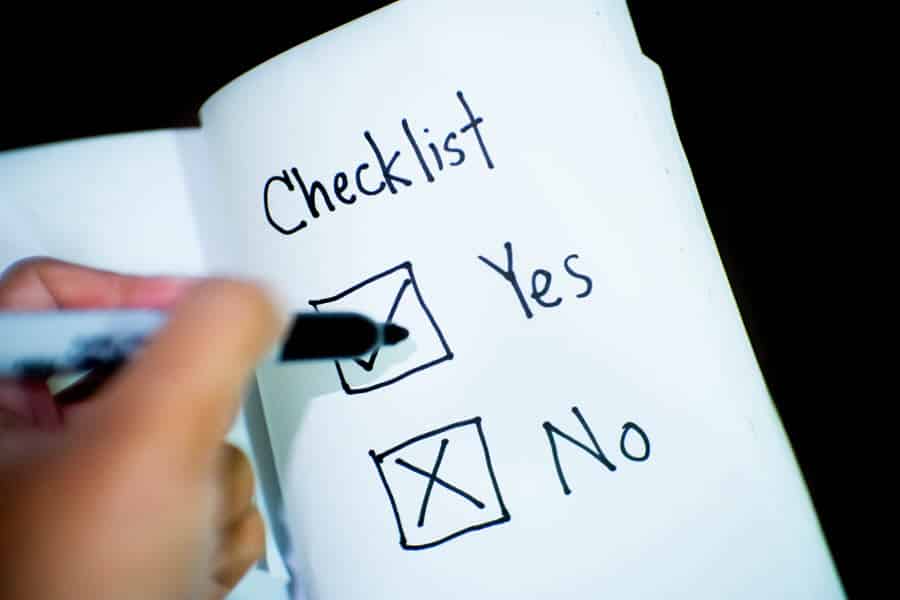 Checklist showing ticked Yes and unticked No