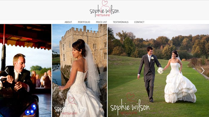 Screenshot of professional photographer website built with Zenfolio