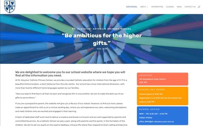 Primary school website built with the Divi theme