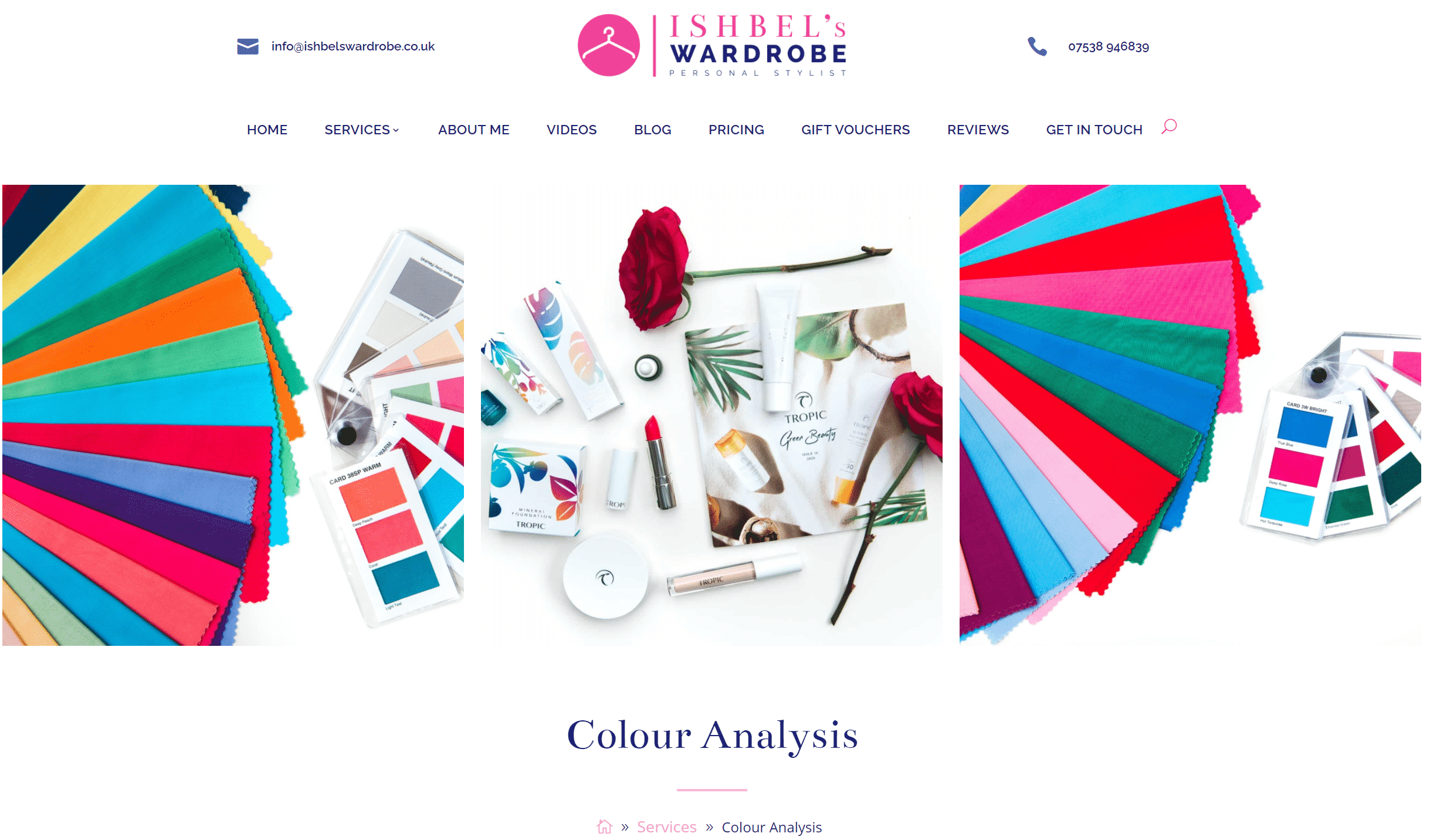 Personal styling and colour analysis in WordPress website