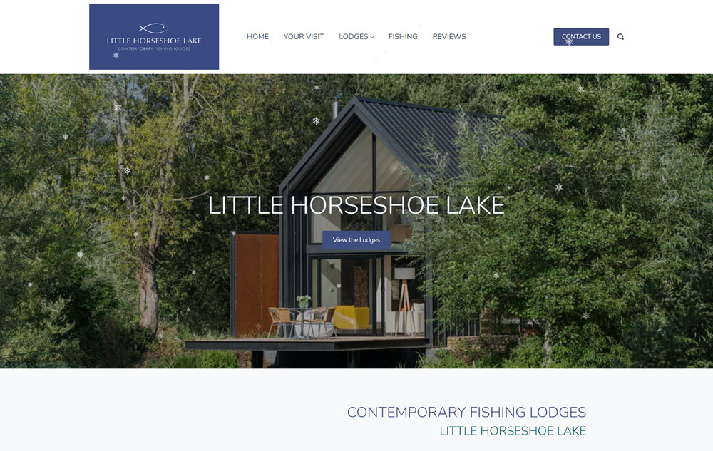 Screenshot of fishing lake website with lodges