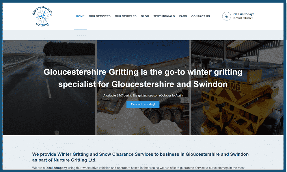 Website screenshot for local UK gritting company