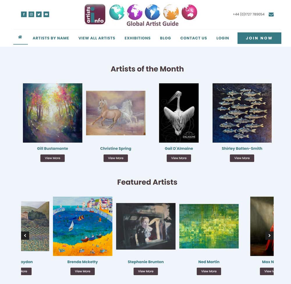 Global art directory website built in WordPress