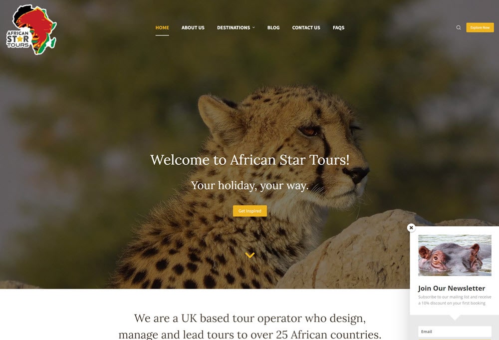 Screenshot of African Star Tours website