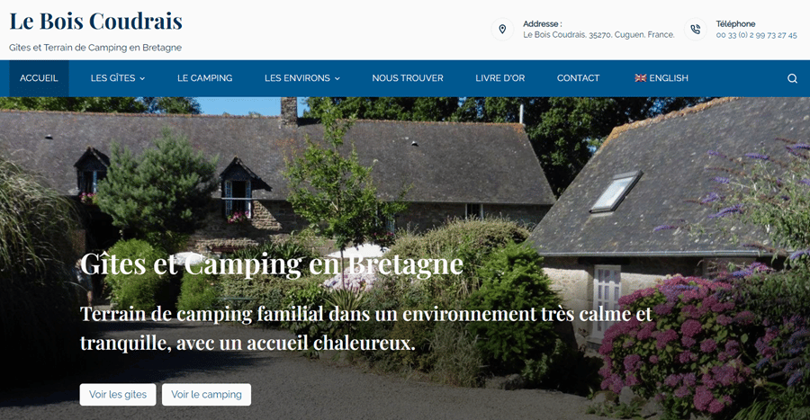 Holiday rental for gites and camping in French language. Screenshot.